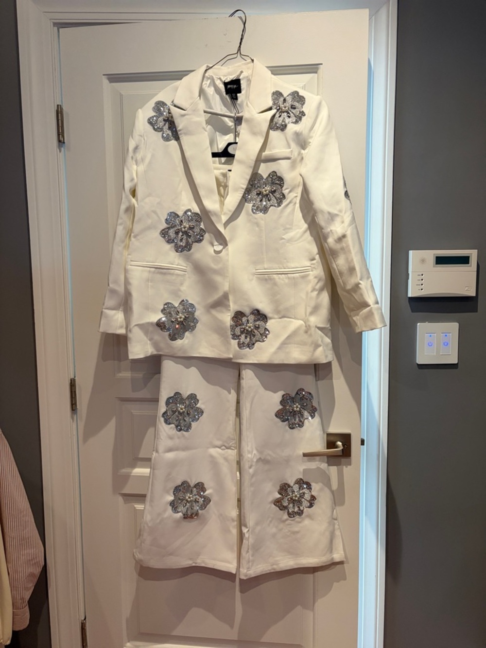Nasty Gal White Embellished Blazer and Trouser Set